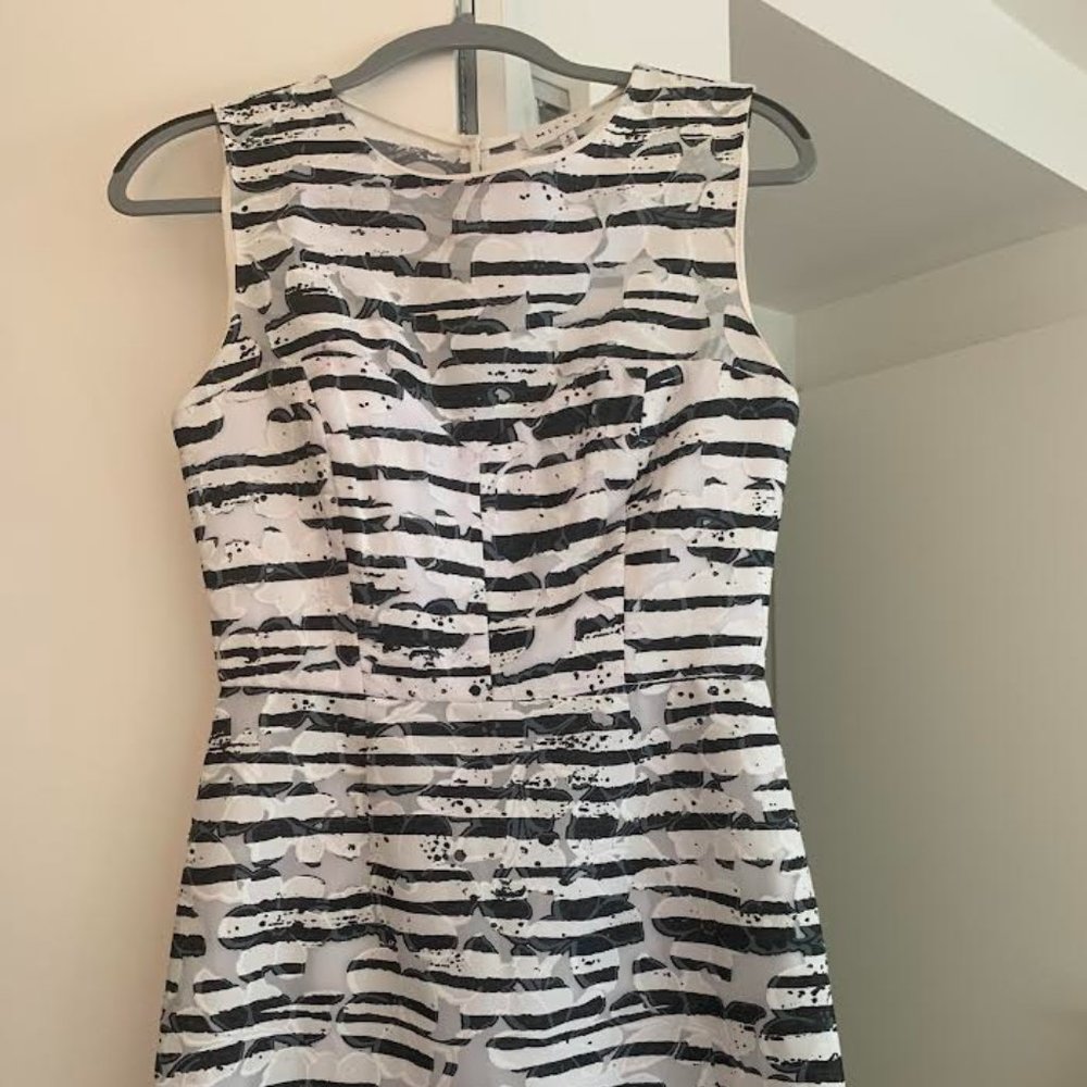 Milly Cocktail Dress - black and white striped floral